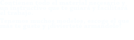 Arma tú mism@ las manualidades. Te entregamos todo el material necesario (fieltro, hilo, botones, etc.) y un instructivo muy claro que te guiará y facilitará el trabajo.
Tenemos diferentes modelos, escoge el que más te guste y ¡diviértete armándolo!